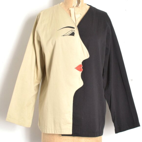 The Planet Tops - The Planet Single Stitch 1980s Lady Face Smock Top Medium Abstract Artsy